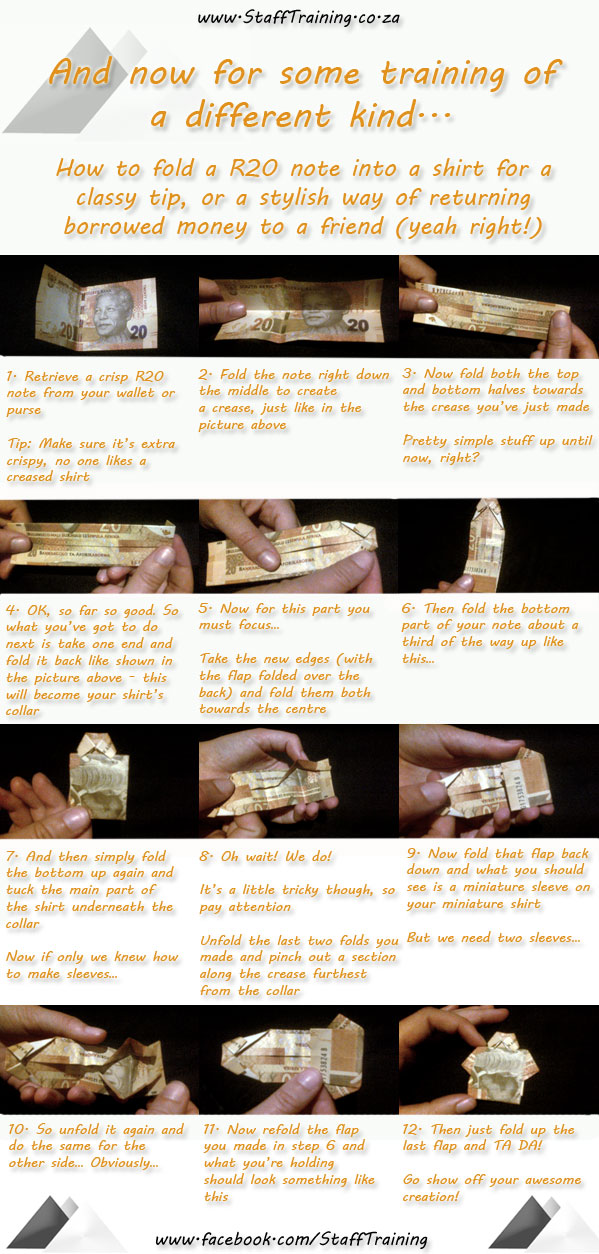 Make an origami money shirt from a R20 note