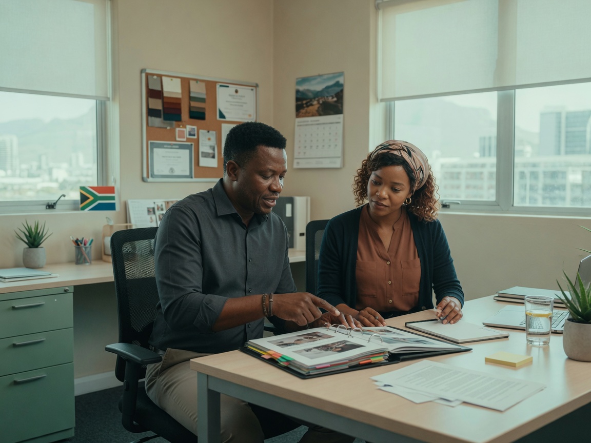 Mentor and learner reviewing a portfolio during a learnership