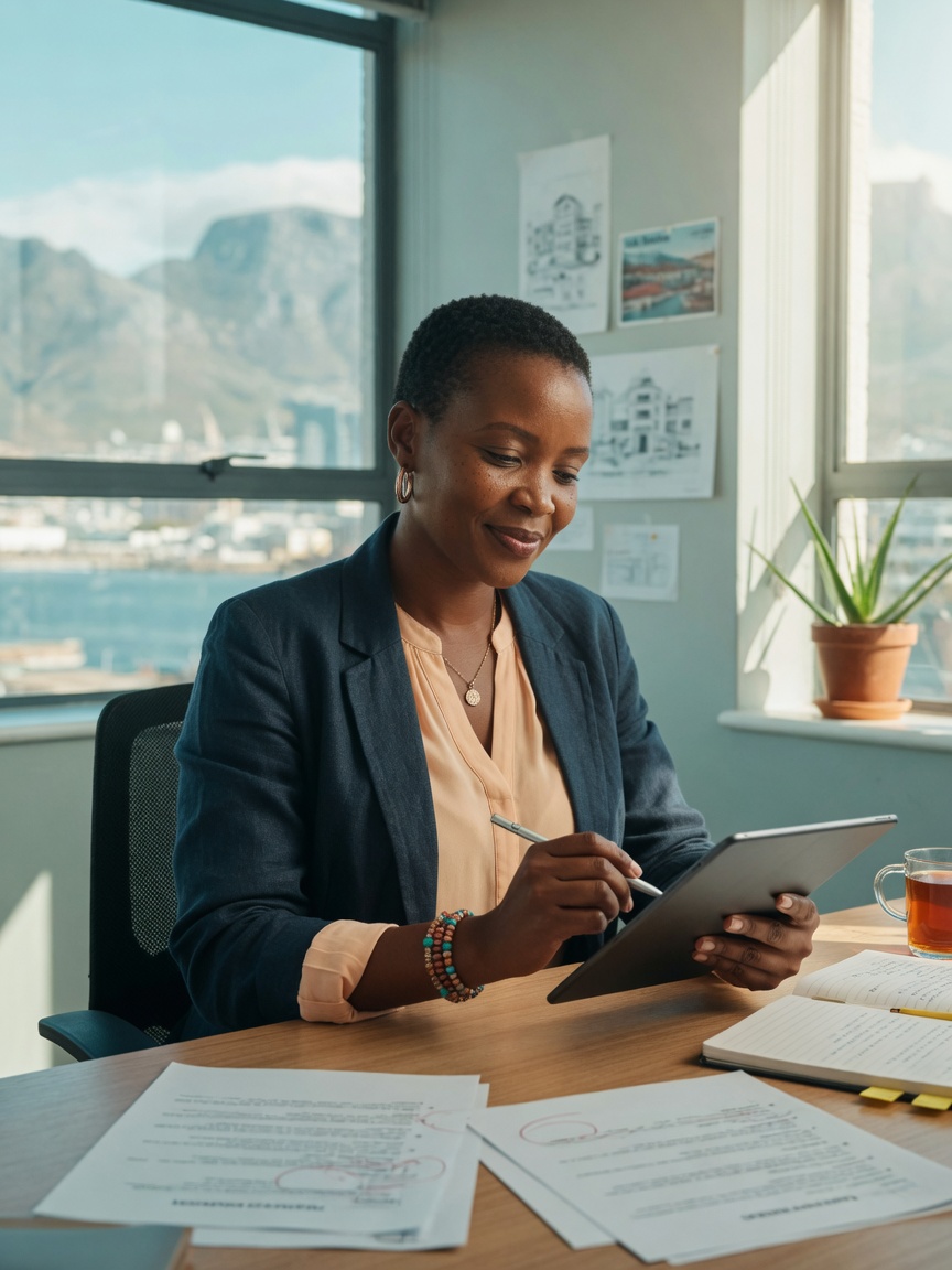 Professional reviewing a training proposal on a tablet